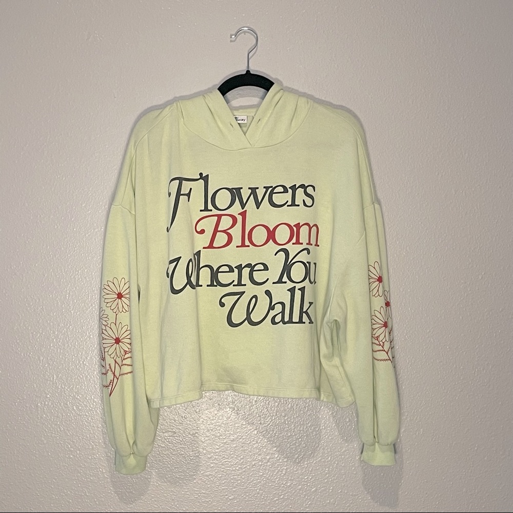 Public Library | “Flowers Bloom Where You Walk” Lime Green Pullover Sweatshirt